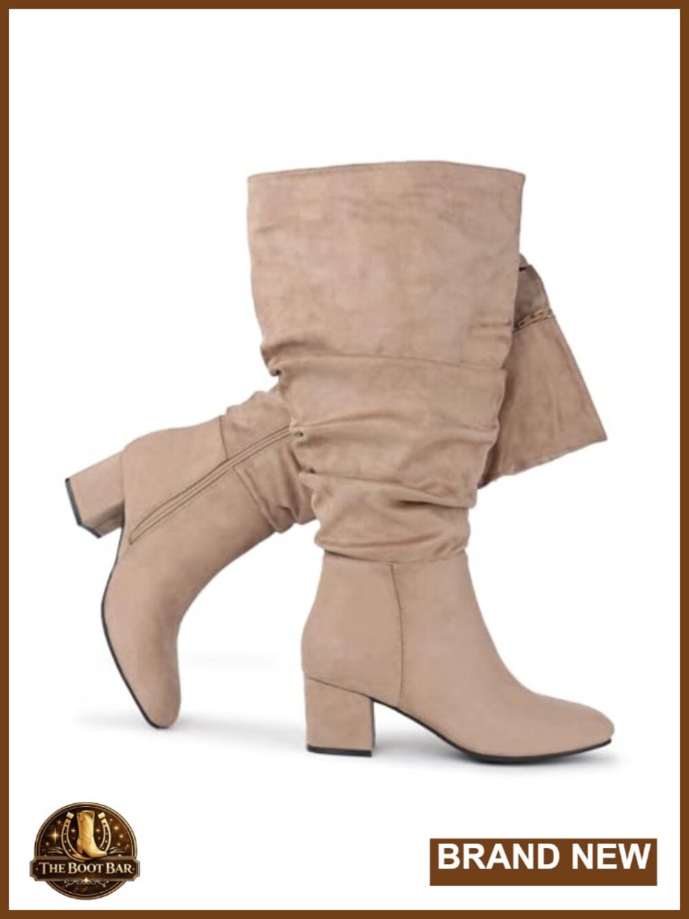 Extra Wide Calf Slouchy Suede Knee High Boots Block Heel
